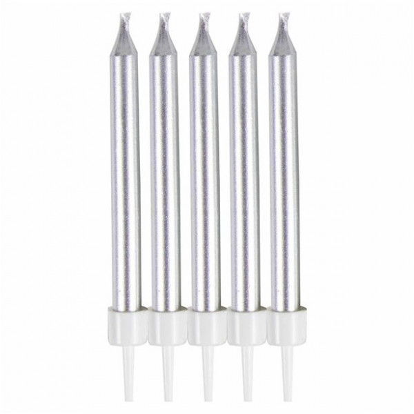 12 cake candles in silver 6cm