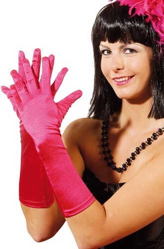 Lange roze satijnen handschoenen 40cm