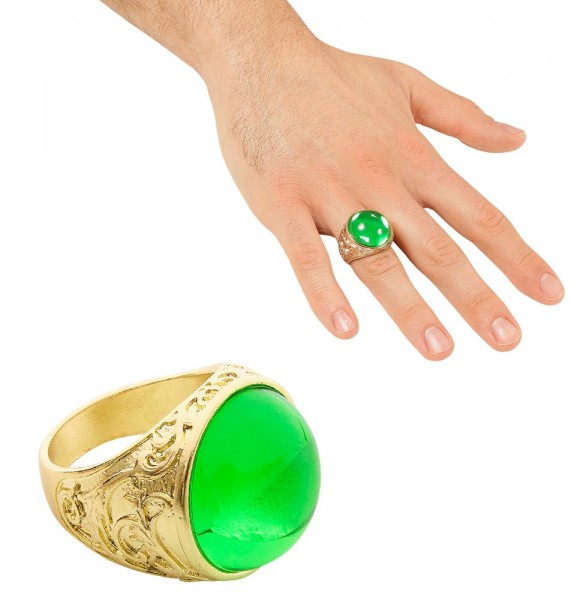 Gold jewel ring with green stone for pirates