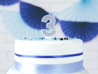 Number 3 cake candle silver gloss 7cm