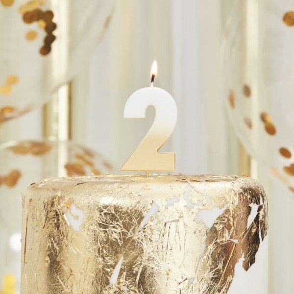 Golden number 2 ombré cake candle