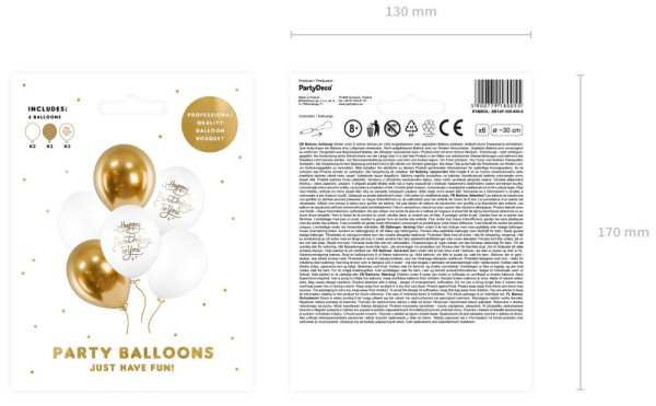 6 Gold-Weiße Geburtstags Ballons 30cm 3