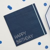 Aperçu: 16 serviettes écologiques Happy Birthday bleues