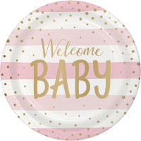 8 Welcome Baby Girl papieren bordjes 23cm