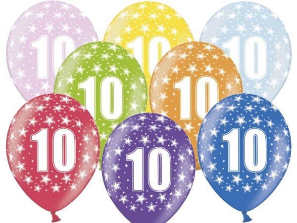 6 lyse 10-års fødselsdag balloner 30 cm