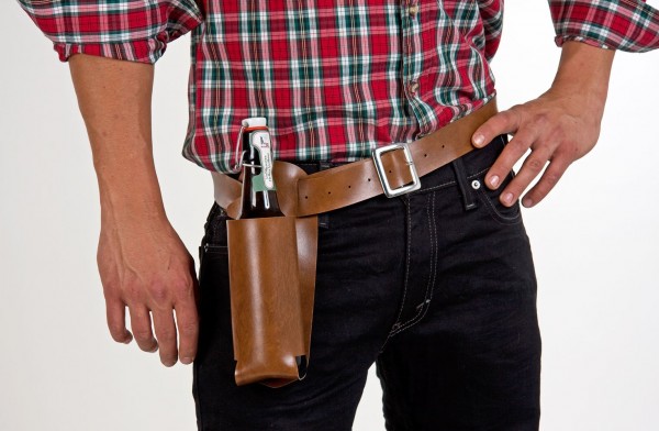 Brown belt with bottle holder