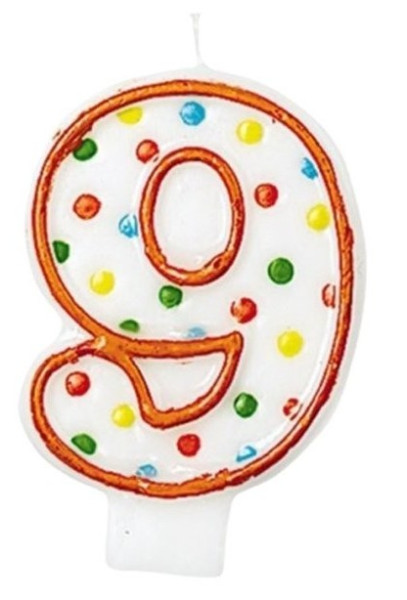 Number 9 cake candle dots 7.6cm