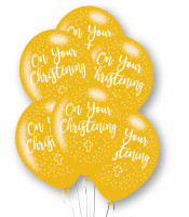 6 Goldene On your Christening Ballons 27,5cm