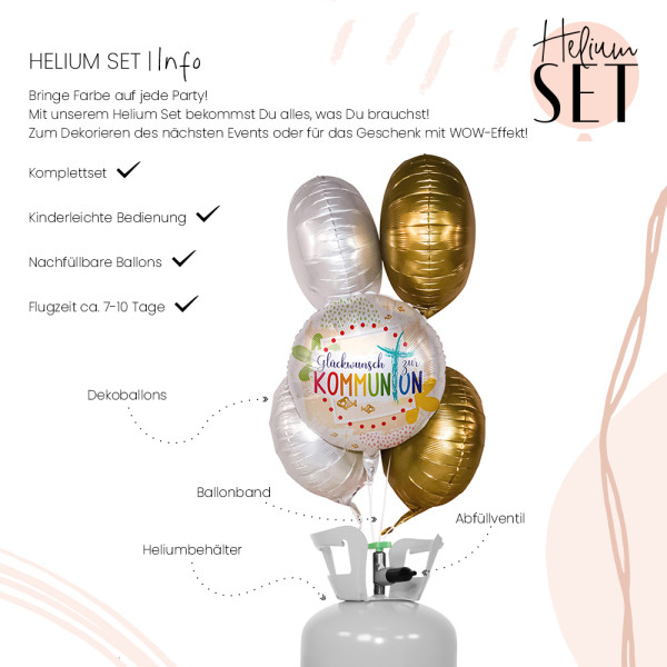 Kommunion Glückwunsch Ballonbouquet-Set mit Heliumbehälter 3