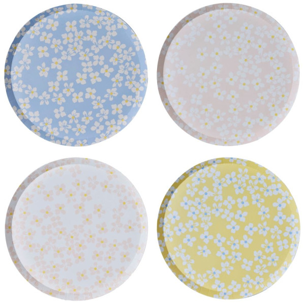 8 platos de papel coloridos prado de verano 25cm