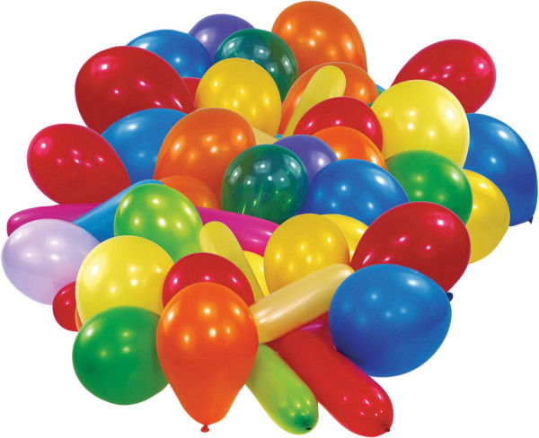 Set of 50 colorful balloons in different shapes