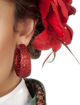 Big round glitter earrings in red