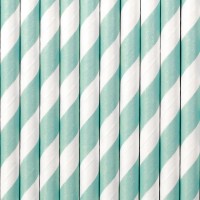 10 striped paper straws light blue 19.5cm