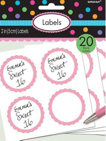 20 self-adhesive labels with a light pink flower border