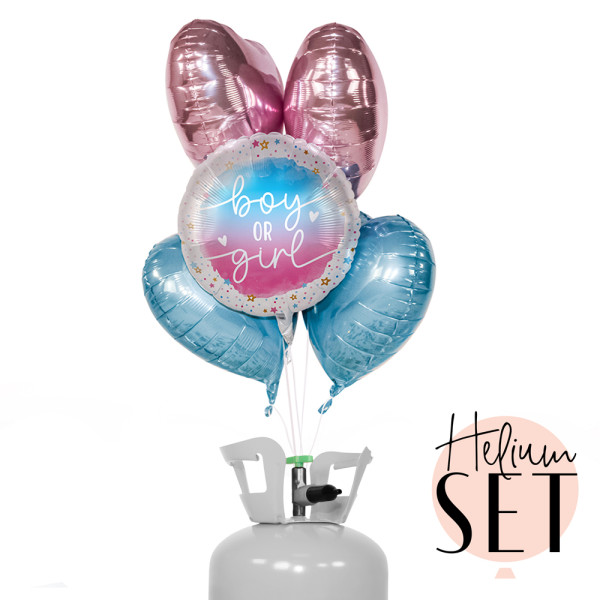 Boy or Girl Ballonbouquet-Set mit Heliumbehälter