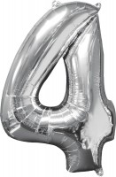 Folienballon Zahl 4 Silber 66cm