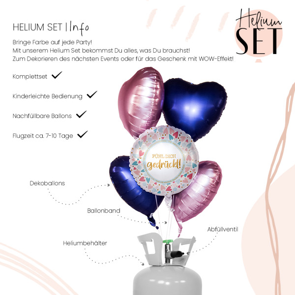 Fühl dich gedrückt Ballonbouquet-Set mit Heliumbehälter 3