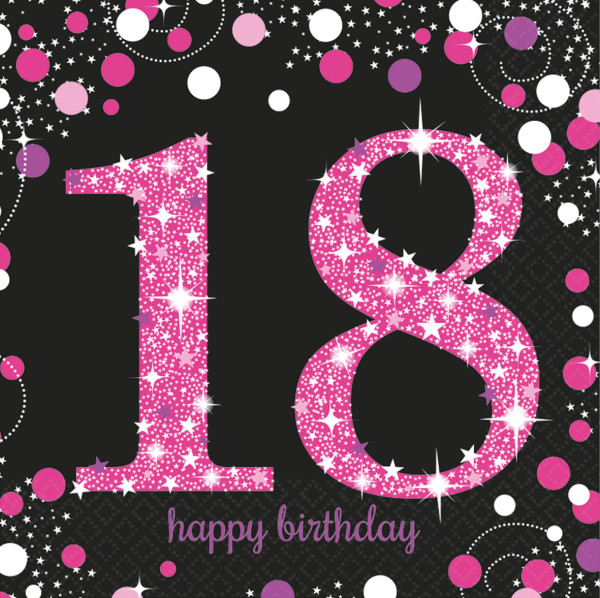 16 lyserøde servietter til fødselsdag, 18 cm
