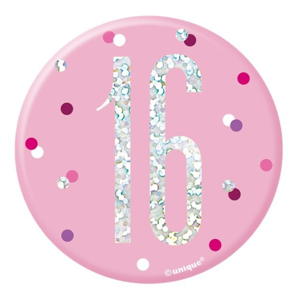 Bottone rosa 16 ° compleanno pulsante 7 cm