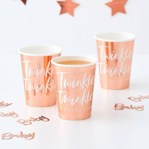8 small star paper cups rose gold 266ml