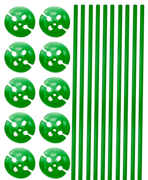 10 tiges de ballon avec support vert
