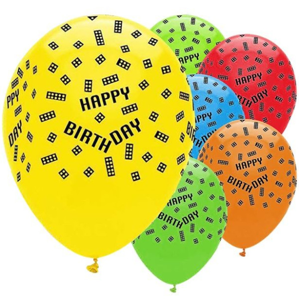 6 tillykke med fødselsdagen byggestener latexballoner 30 cm