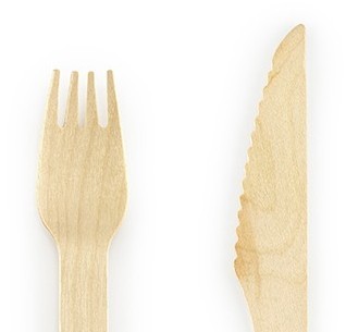 6 wooden cutlery golden stars 16 cm