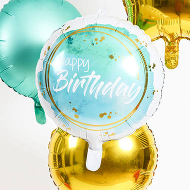 Türkiser Aquarell Birthday Folienballon 45cm 2