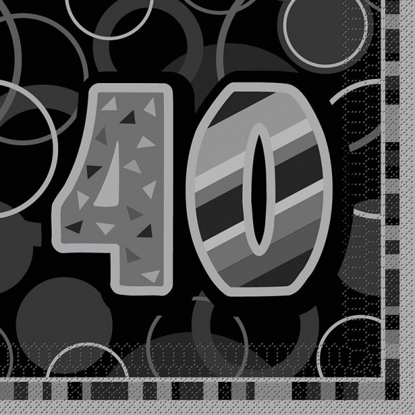 16 Serviette Happy Silver Sparkling 40e anniversaire 33cm