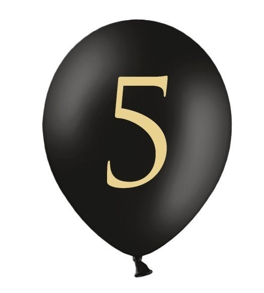 5 schwarze Ballons goldene Zahl 5