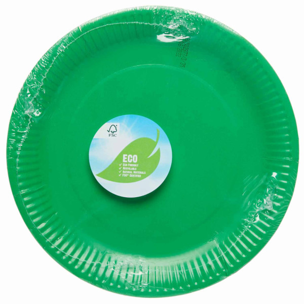 8 platos de papel Eco verde saltamontes 23cm
