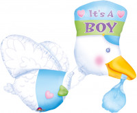 Baby shower to balon foliowy z bocianem chłopca
