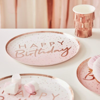 Preview: 8 red gold Happy Birthday paper plates 24cm