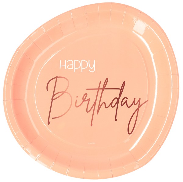 Happy Birthday 8 paper plates Elegant blush rose gold