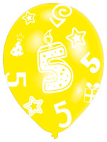 Oversigt: 6 farverige balloner 5. fødselsdag 27,5 cm