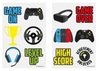 Gaming Tattoo Bogen mit 6 Gamer-Motiven für Mottoparty