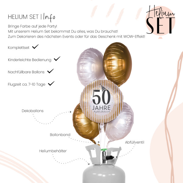 50 Jahre Golden Stripes Ballonbouquet-Set mit Heliumbehälter 3