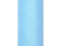 Voorvertoning: Glitter tule Estelle azuurblauw 9m x 15cm