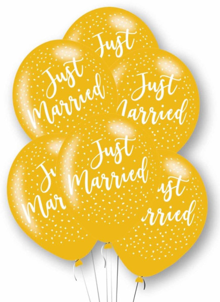 6 Goldene Just Married Ballons 27,5cm