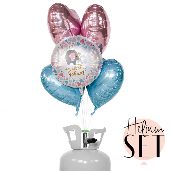 Baby Loving Elephants Ballonbouquet-Set mit Heliumbehälter