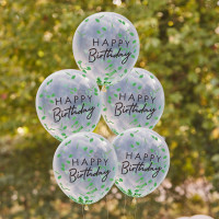 5 balonów urodzinowych z zielonym konfetti