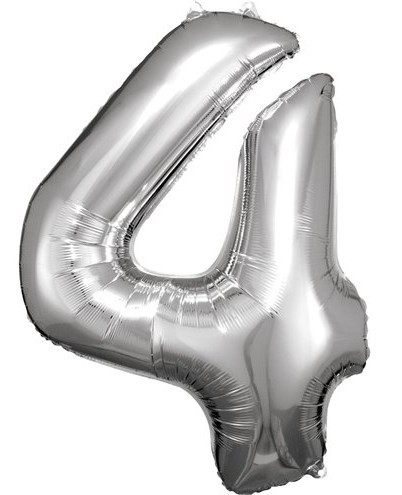 Zilveren nummer 4 folieballon 86cm