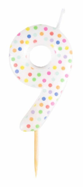 Number 9 colorful dots cake candle 6cm