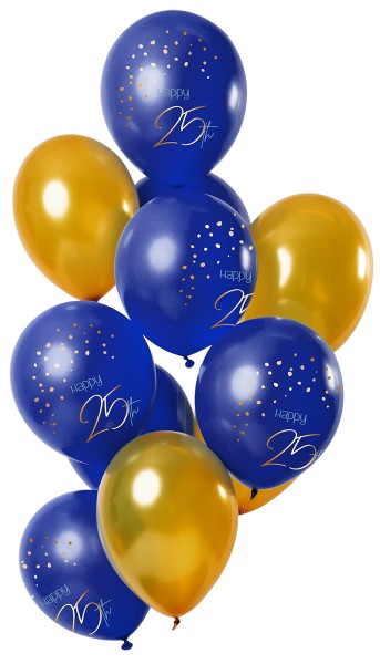 Luftballons Happy 25th Blau-Gold 30cm, 12 Stück
