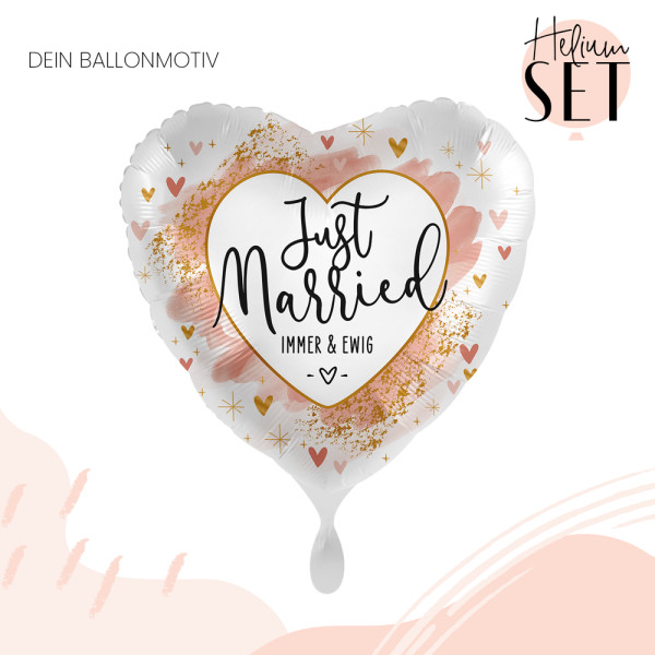 Just Married Aquarell Ballonbouquet-Set mit Heliumbehälter