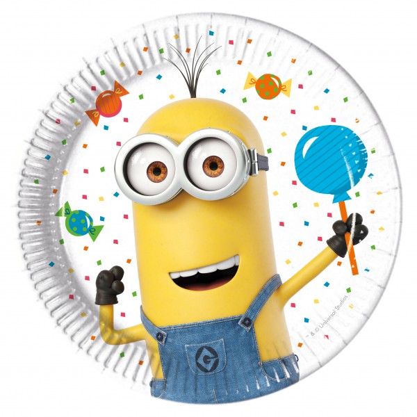 8 Minions balloon party round paper plates 20cm