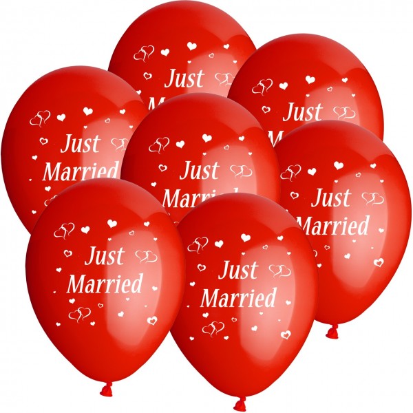 10 röda ballonger Just Married 25cm