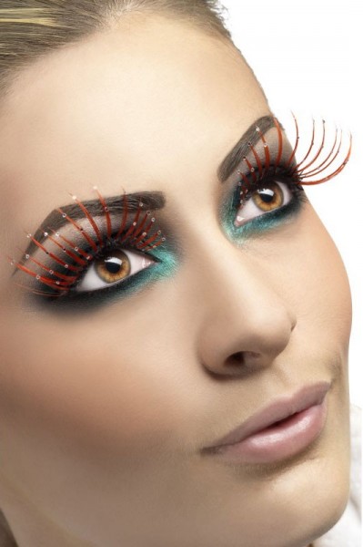 Long orange eyelashes with rhinestones