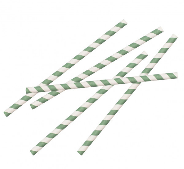 20 green striped eco straws 19.5cm