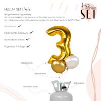 Vorschau: XXL Zahl 3 Gold Ballonbouquet-Set mit Heliumbehälter